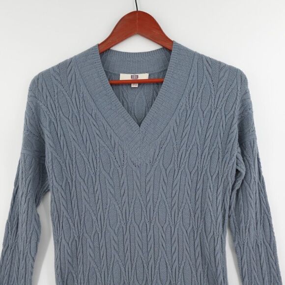 E3 by Etcetera Sweater Womens XS Blue Cable Knit Wool-Blend V-Neck - Picture 3 of 14